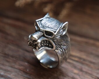 wolf odin glasses ring for men made of sterling silver 925 viking style