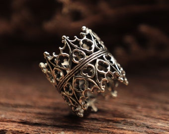 princess crown ring for men made of sterling silver 925 Gothic style