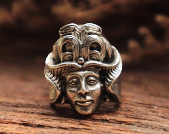 geisha Samurai Mask ring for men made of sterling silver 925 biker style