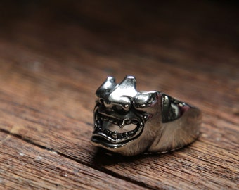 Samurai Mask Skull ring for men made of sterling silver 925 Japanese style