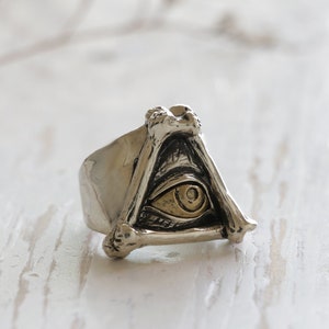Bague en os Illuminati pour homme en argent sterling 925 Brass Punk