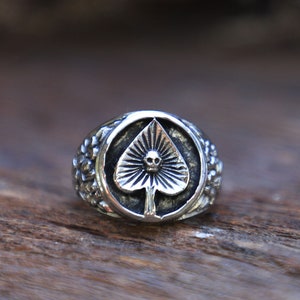 Ace schoppen schedel Ring voor mannen gemaakt van sterling zilver 925 vintage stijl