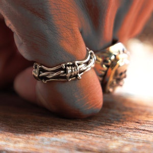 Anillo de banda de alambre de púas para unisex fabricado en plata de ley 925 estilo punk