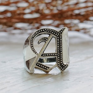 A letter old english ring for men made of sterling silver 925 biker style