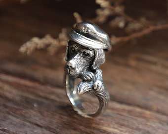 Captain Labrador Retriever dog ring for unisex made of sterling silver 925 biker