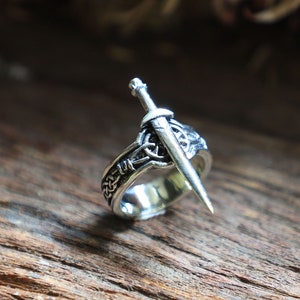 Medieval sword ring for men made of sterling silver 925 Viking style