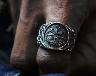 Vegvisir Viking compass Ring for men made of sterling silver 925 Odin style