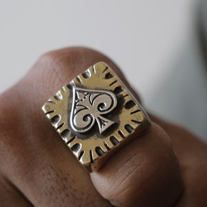 Brass Ace of Spades Ring: Sterling Silver Biker Style