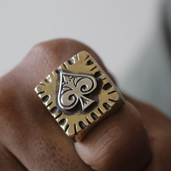 Bague Ace of Spades pour homme en laiton et argent style 925 Mexican Biker