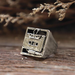 cassettebandje ring voor mannen gemaakt van sterling zilver 925 vintage stijl