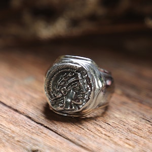 Alexander greek coin ring for men made of sterling silver 925 Biker style
