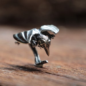 flying Odin Ravens Ring for unisex made of sterling silver 925 viking fantasy style
