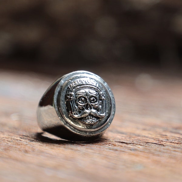 hipster Mustache skull ring for men made of sterling silver 925 biker style