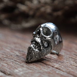 Bald Beard Skull Ring for men made of sterling silver 925 biker style
