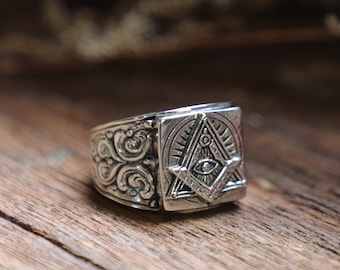freemason ring for men made of sterling silver 925 gothic style