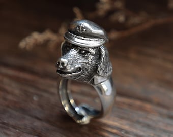 Captain Labrador Retriever dog ring for unisex made of sterling silver 925 biker