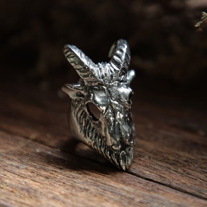 Horned goat ring for men made of sterling silver 925 satanism biker