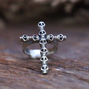 Bague gothique en croix de tête de mort pour homme en argent sterling style 925 vintage
