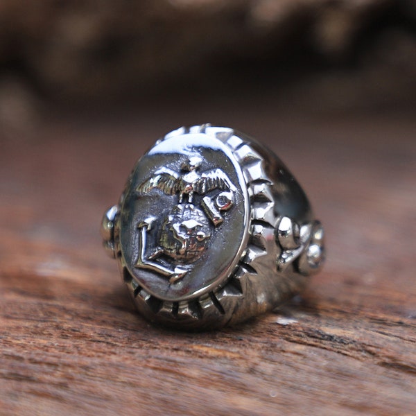 Marine Corps Mexican Ring pour homme en argent sterling style 925 Biker