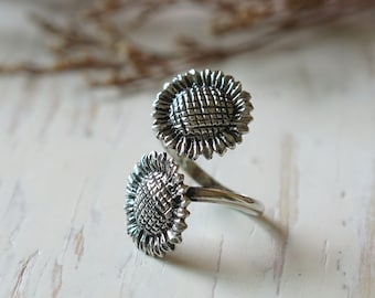 sunflower Ring for girl made of sterling silver 925 boho style