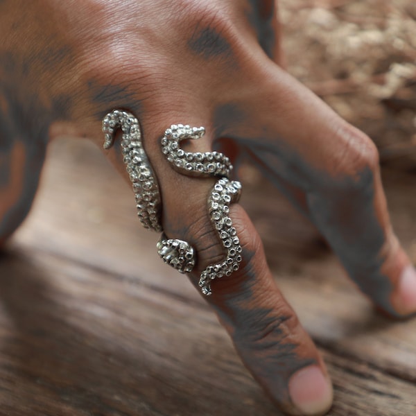 Anillo de pulpo con tentáculos para unisex fabricado en plata de ley 925 estilo náutico