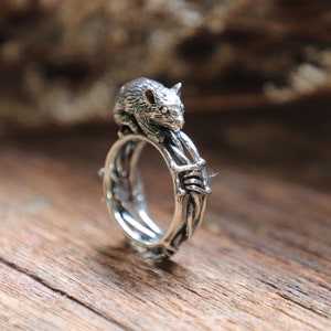 rat mouse Barbed Wire band ring for unisex made of sterling silver 925 punk style