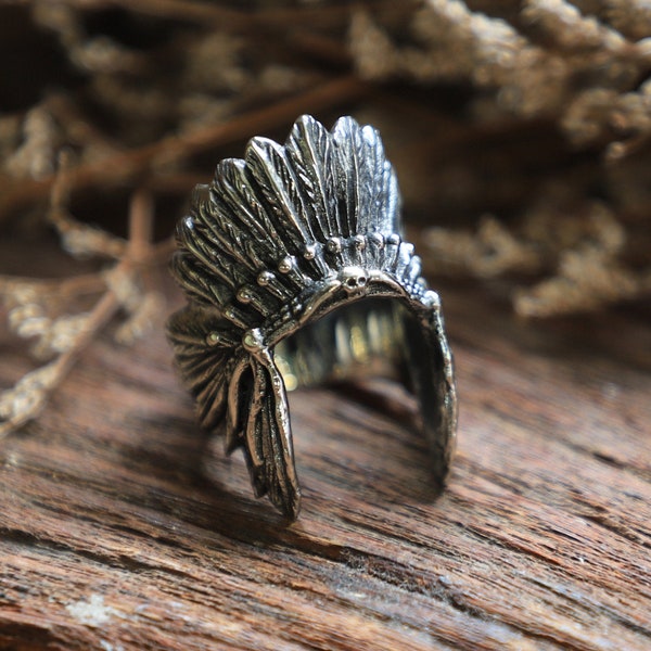 indian feather headdress ring for women made of sterling silver 925 Boho style