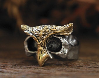 Owl Bird gothic Ring for unisex made of sterling silver 925 Biker style