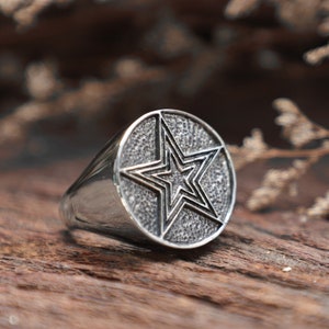Double stars circle ring  for men made of sterling silver 925 biker style