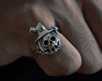 Halloween skull pumpkin ring for women made of sterling silver 925 Boho style