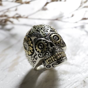 sugar skull ring for men made of sterling silver 925 biker style
