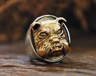 Bulldog dog ring gift for dog lover made of sterling silver 925 biker style