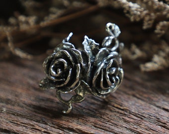 Rose leaf Vine Ring for unisex made of sterling silver 925 nature style
