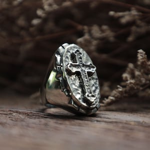 cross crucifix Gothic Ring for men made of sterling silver 925 biker style