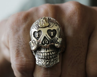 Sterling Silver Skull Ring: Mexican Biker Style, Blessed Virgin Mary