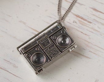 retro boombox radio pendant necklace Locket for men made of sterling silver 925 poison ring