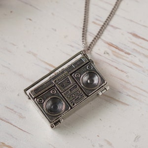 retro boombox radio pendant necklace Locket for men made of sterling silver 925 poison ring