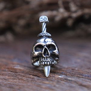 Skull sword ring for men made of sterling silver 925 Biker style