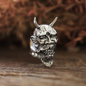 Hannya Mask Bague Skull pour homme en argent sterling 925 style japonais