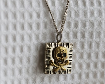 Sterling Silver Skull & Crossbones Pendant Necklace - Biker Style