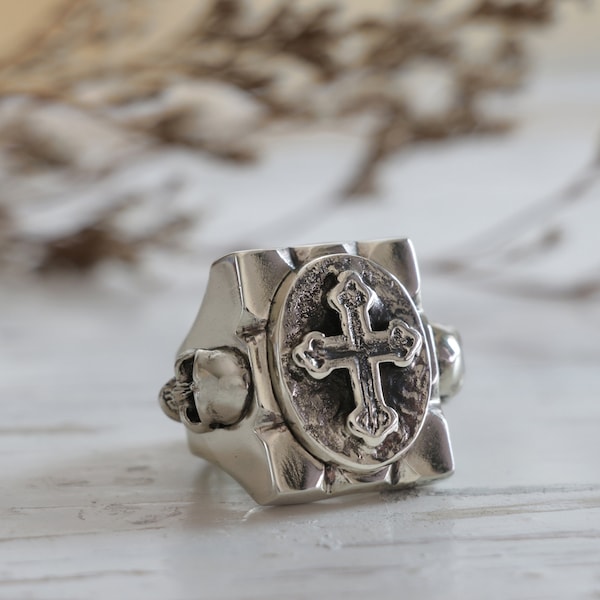 Cross Vintage ring for men made of sterling silver 925 Mexican style
