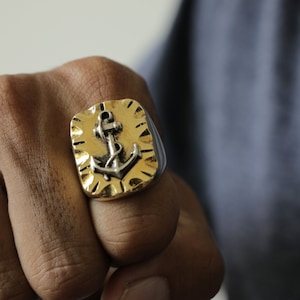 anker Ring voor mannen gemaakt van messing en zilver 925 Mexicaanse Biker stijl