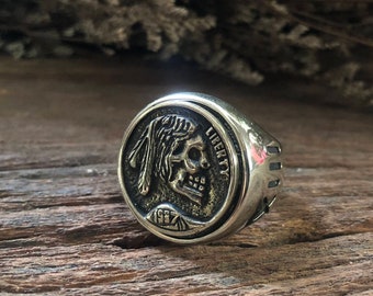 Sterling Silver Indian Head Biker Ring - Handmade Mexican 925