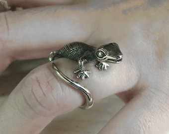 Sterling Silber Gecko Ring - Tier Schmuck Geschenk