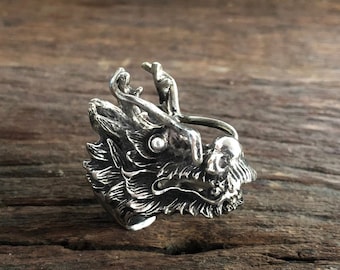 Chinese Dragon Ring for men made of sterling silver 925 biker style