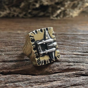 aircraft plane Mexican Biker Ring for man made of brass and silver vintage style
