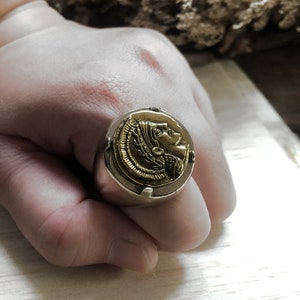 Alexander greek coin ring for men made of sterling silver 925 Biker  style