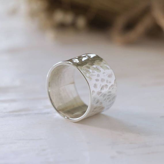 Hammering Stamps Craft Ring for Unisex Made of Sterling Silver 925