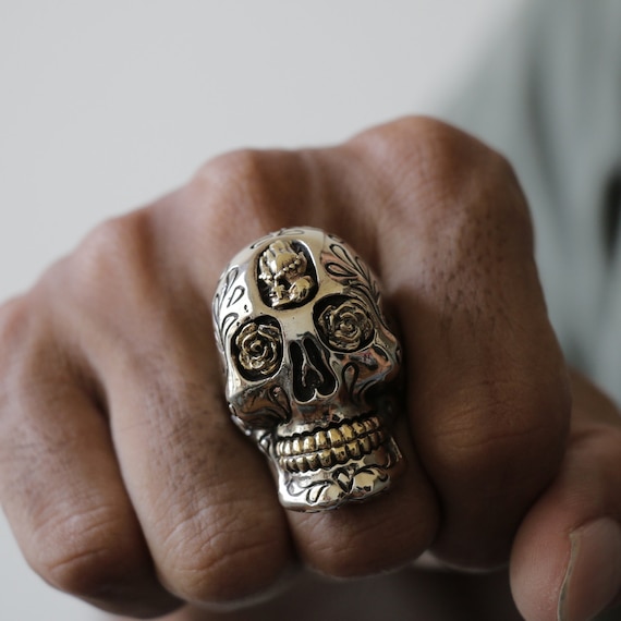 Skull Sugar Praying Hand Ring for Men Made of Sterling Silver | Etsy