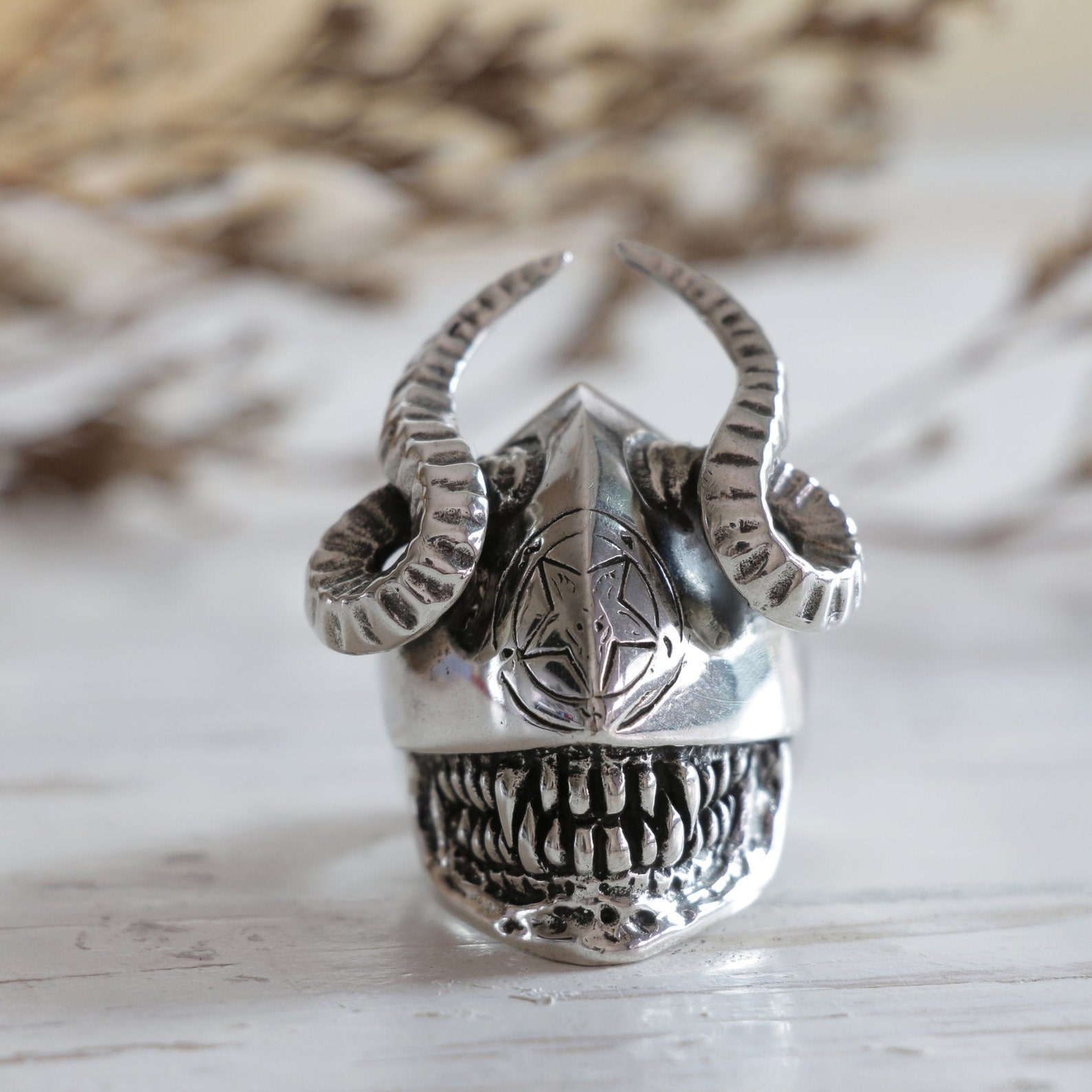 Alien Horn Goat Ring for Men Made of Sterling Silver 925 Etsy